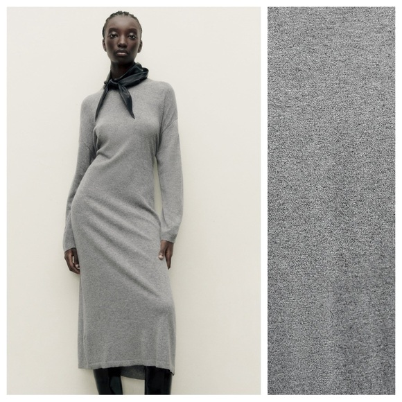 NWT. Zara Gray Wool Blend Knit Buttoned Multi-positional Midi Dress. Size L. - Picture 2 of 15